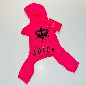 Juicy Couture Pet Puppy Dog Onzie Jumpsuit w/ Hood Pink & Black Size Small